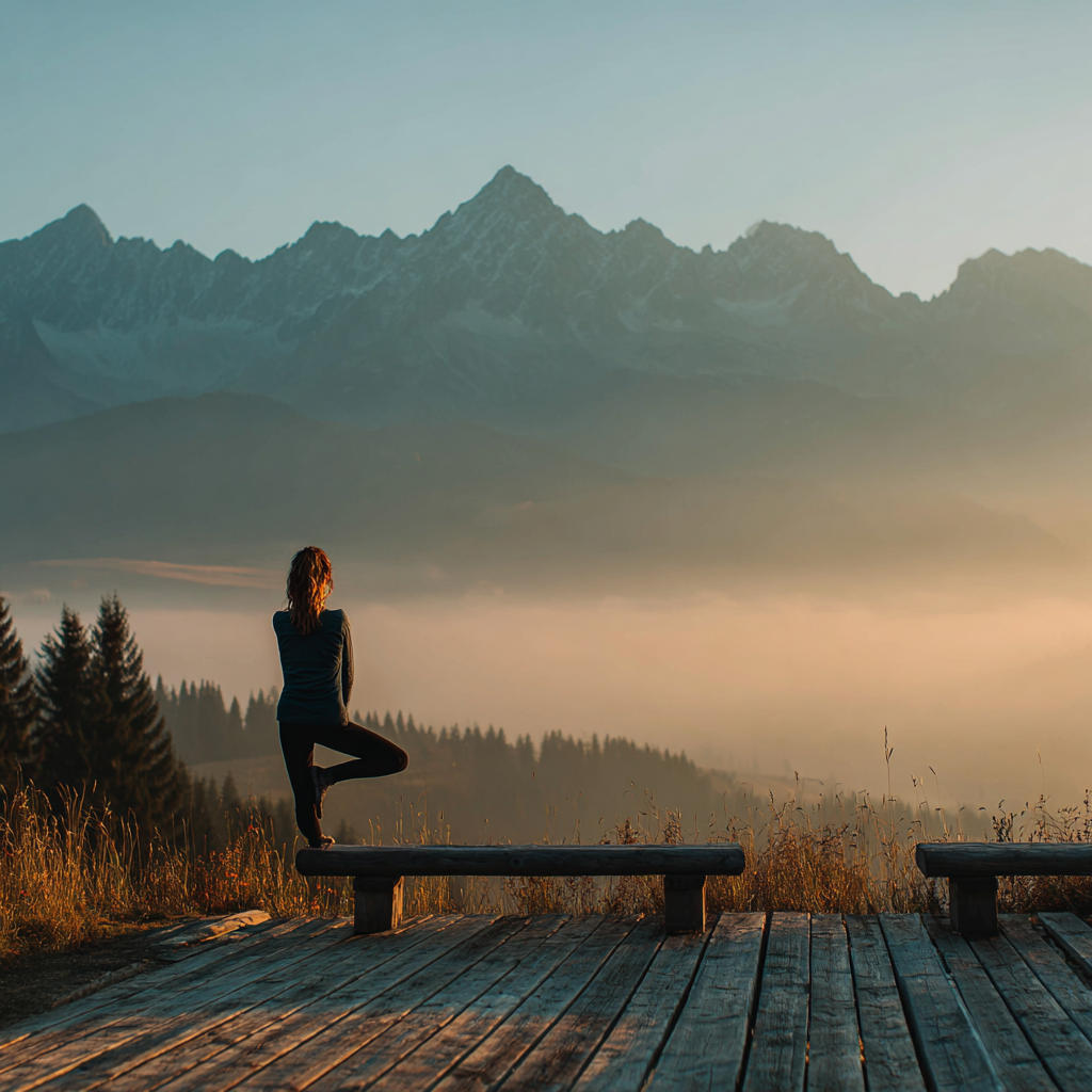 Жена практикува йога в природата